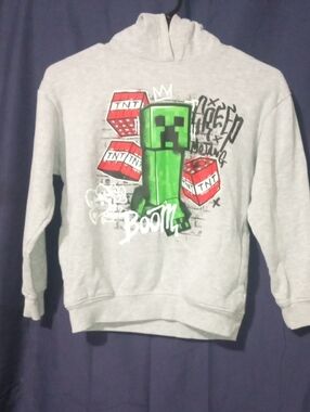 Kids Grey Minecraft Creeper Graphic Hoodie